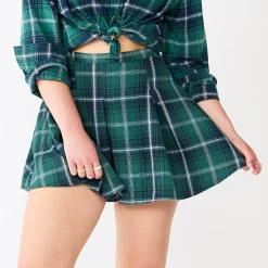 Juniors' SO® Pleated High-Rise Mini Skirt -Teens shop 5636560 Dark Green Plaid