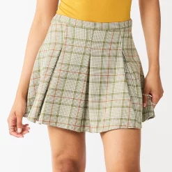 Juniors' SO® Pleated High-Rise Mini Skirt -Teens shop 5636560 Olive Plaid