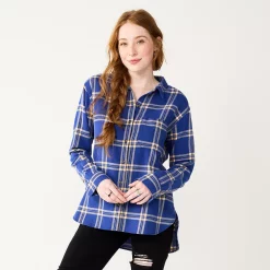 Juniors' SO® Button Front Flannel Top -Teens shop 5646519 Blue Plaid
