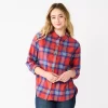 Juniors' SO® Button Front Flannel Top -Teens shop 5646519 Red Navy Plaid