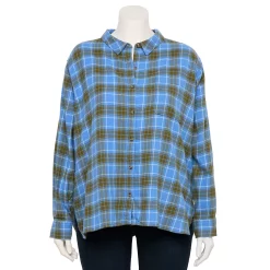Juniors' SO® Plus Button Down Flannel -Teens shop 5646543 Blue Live Plaid