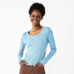 Juniors' SO® Basic Cropped Thermal Tee -Teens shop 5663757 Blue Gold Floral