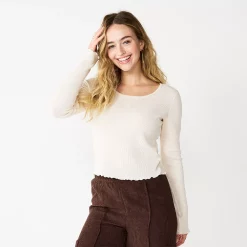 Juniors' SO® Basic Cropped Thermal Tee -Teens shop 5663757 English Cream