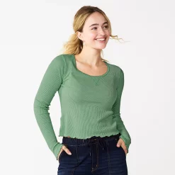 Juniors' SO® Basic Cropped Thermal Tee -Teens shop 5663757 Explorer Green