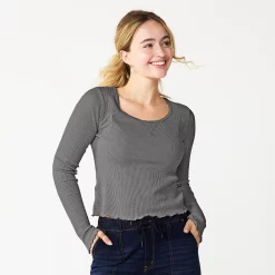 Juniors' SO® Basic Cropped Thermal Tee -Teens shop 5663757 Forged Iron