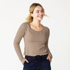 Juniors' SO® Basic Cropped Thermal Tee -Teens shop 5663757 Heirloom Brown