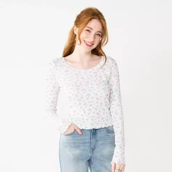 Juniors' SO® Basic Cropped Thermal Tee -Teens shop 5663757 Ivory Floral