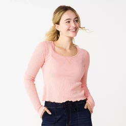 Juniors' SO® Basic Cropped Thermal Tee -Teens shop 5663757 Moscato Pink