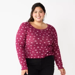 Juniors' Plus Size SO® Basic Thermal Cropped Tee -Teens shop 5663783 Berry Floral