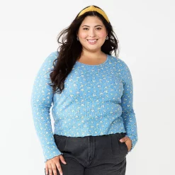 Juniors' Plus Size SO® Basic Thermal Cropped Tee -Teens shop 5663783 Blue Gold Floral