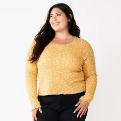 Juniors' Plus Size SO® Basic Thermal Cropped Tee -Teens shop 5663783 Dark Yellow Floral