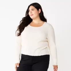 Juniors' Plus Size SO® Basic Thermal Cropped Tee -Teens shop 5663783 English Cream
