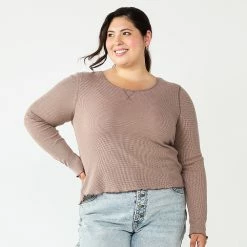 Juniors' Plus Size SO® Basic Thermal Cropped Tee -Teens shop 5663783 Heirloom Brown