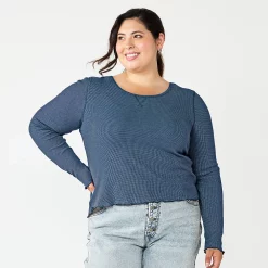 Juniors' Plus Size SO® Basic Thermal Cropped Tee -Teens shop 5663783 Moonwalk Navy