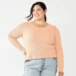 Juniors' Plus Size SO® Basic Thermal Cropped Tee -Teens shop 5663783 Moscato Pink