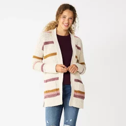 Juniors SO Open Stitch Chenille Cardigan -Teens shop 5665445 Oatmeal Stripe