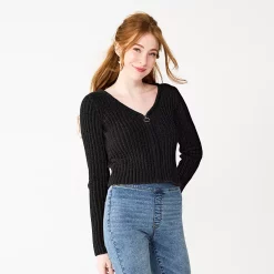 Juniors' SO® Zip-Front Cropped Cardigan -Teens shop 5666465 Black