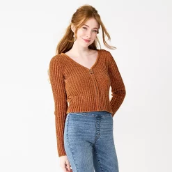 Juniors' SO® Zip-Front Cropped Cardigan -Teens shop 5666465 Cinnamon Rose