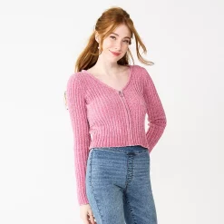 Juniors' SO® Zip-Front Cropped Cardigan -Teens shop 5666465 Evelyn Mauve