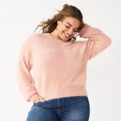 Juniors' Plus Size SO® Fuzzy Cropped Print Sweater -Teens shop 5666507 Neda Lavender