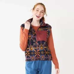 Juniors' SO® Sherpa Vest -Teens shop 5675921 Black Mauve Geo