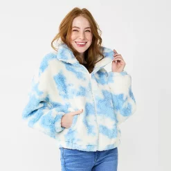 Juniors' SO® Sherpa Full Zip Jacket -Teens shop 5679058 Blue Cream Dye