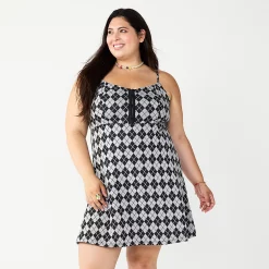 Juniors' Plus Size SO® Print Fit & Flare Mini Dress 7 Juniors' Plus Size SO® Print Fit & Flare Mini Dress -Teens shop 5685200 Black Silver Argyle