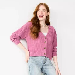 Juniors' SO® Cropped Button-Front Cardigan -Teens shop 5685552 Clematis Mauve