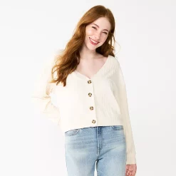 Juniors' SO® Cropped Button-Front Cardigan -Teens shop 5685552 English Cream