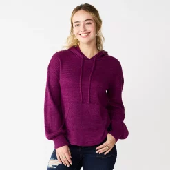 Juniors' SO® Balloon Sleeve Solid Hoodie -Teens shop 5685563 Berry Petunia