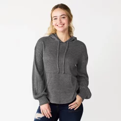 Juniors' SO® Balloon Sleeve Solid Hoodie -Teens shop 5685563 Forgd Iron