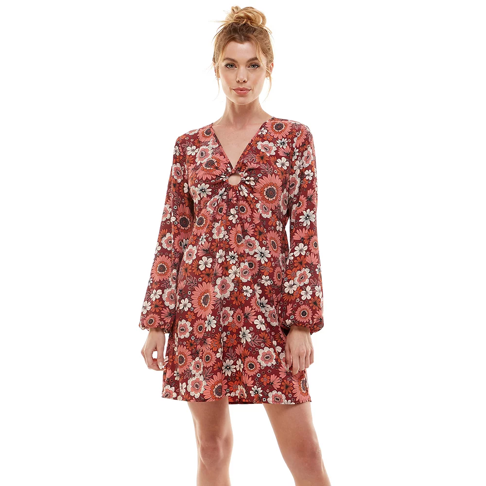 Juniors' Lily Rose Floral Keyhole Skater Mini Dress 4 Juniors' Lily Rose Floral Keyhole Skater Mini Dress - Image 2