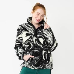 Juniors' SO® Quarter Zip Sherpa Jacket -Teens shop 5686355 Black Cream Marble