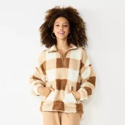 Juniors' SO® Quarter Zip Sherpa Jacket -Teens shop 5686355 Cream Brown Buffalo