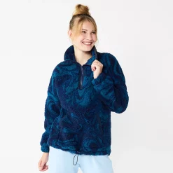 Juniors' SO® Quarter Zip Sherpa Jacket -Teens shop 5686355 Dark Blue Marble