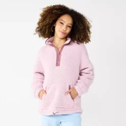 Juniors' SO® Quarter Zip Sherpa Jacket -Teens shop 5686355 Lilac Jade