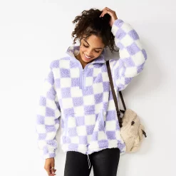 Juniors' SO® Quarter Zip Sherpa Jacket -Teens shop 5686355 Purple Check