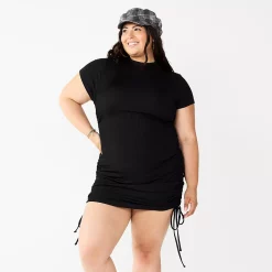 Juniors' Plus Size Almost Famous Drawstring Bodycon Dress