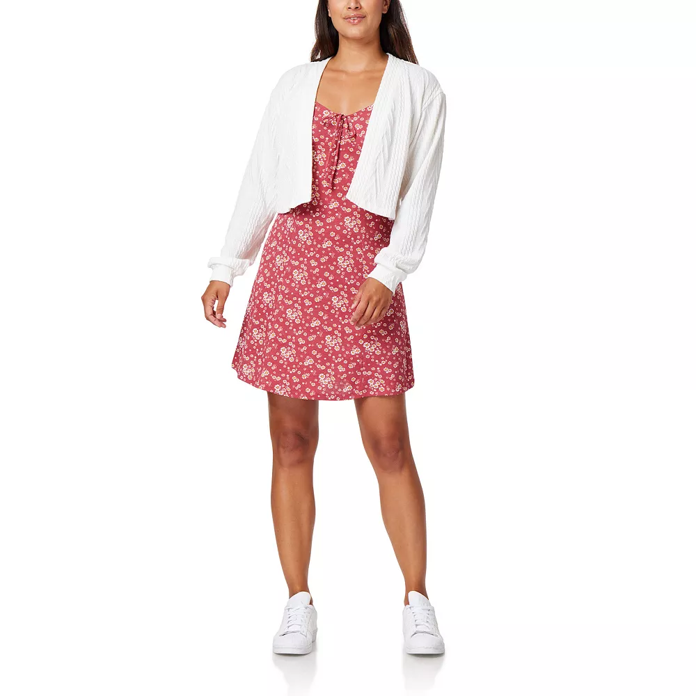 Juniors' WallFlower Cropped Cardigan & A-Line Mini Dress Set 4 Juniors' WallFlower Cropped Cardigan & A-Line Mini Dress Set - Image 2