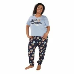Plus Size Nite Nite by Munki Munki Grogu Short Sleeve Pajama Top & Pajama Pants Set
