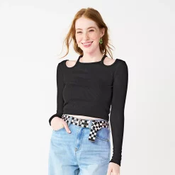 Juniors' SO® Cropped Shoulder Cutout Top -Teens shop 5691525 Black Luxe