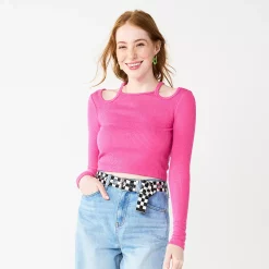 Juniors' SO® Cropped Shoulder Cutout Top -Teens shop 5691525 Pink Theme