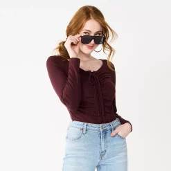 Juniors' SO® Front Lace-Up Solid Bodysuit -Teens shop 5692348 Brown