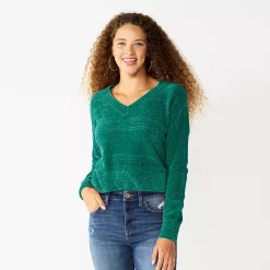 Juniors' SO® V-Neck Chenille Pullover Sweater -Teens shop 5696161 Jade