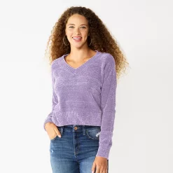 Juniors' SO® V-Neck Chenille Pullover Sweater -Teens shop 5696161 Lavender