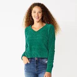 Juniors' SO® V-Neck Chenille Pullover Sweater -Teens shop 5696161 Vintage Moss