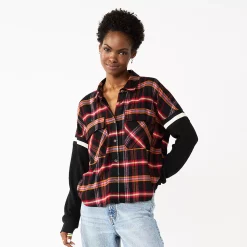 Juniors' SO® Fashion Flannel Shirt -Teens shop 5697480 Black Plaid
