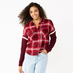Juniors' SO® Fashion Flannel Shirt -Teens shop 5697480 Red Plaid