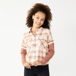 Juniors' SO® Fashion Flannel Shirt -Teens shop 5697480 White Rust Plaid