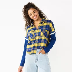 Juniors' SO® Fashion Flannel Shirt -Teens shop 5697480 Yellow Navy Plaid